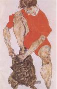 Egon Schiele Female Model in Bright Red Jacket and Pants (mk09) oil painting on canvas
